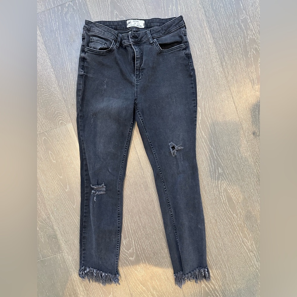 Free People Black Skinny Distressed Jeans